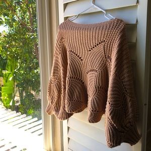 Bell sleeve sweater top, light mauve, size xs